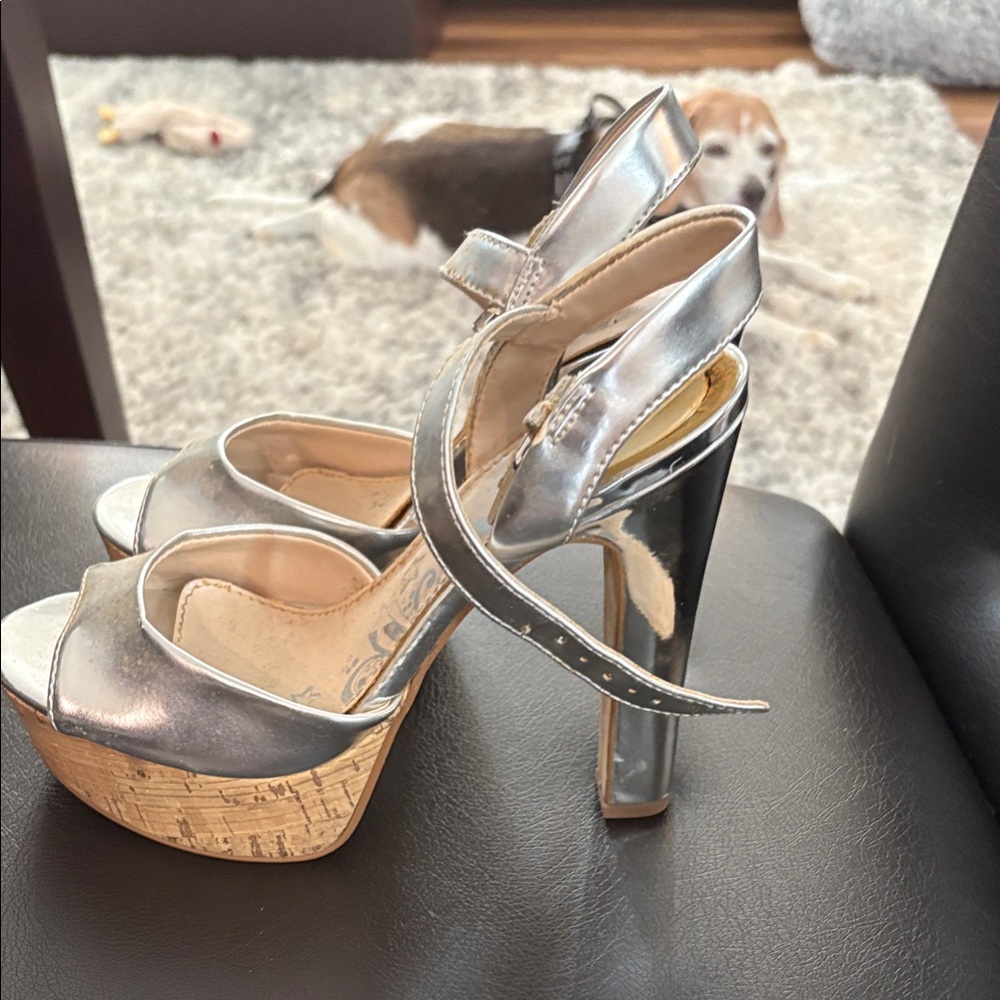 Brash Silver and Tan Platform Heels